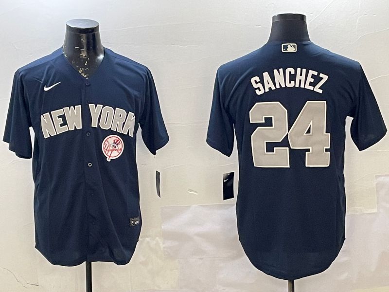 Men New York Yankees #24 Sanchez Blue Game 2025 Nike MLB Jersey style 4